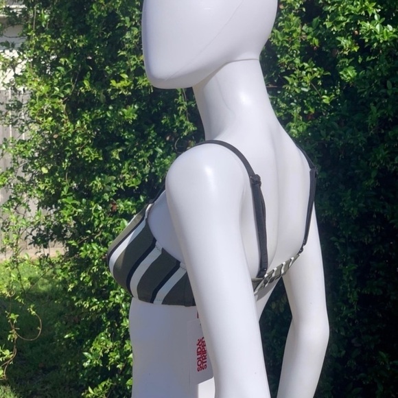 💋NWT SOLID & Striped Low Cut Olive Striped Bikini Top Size Large - Picture 11 of 12